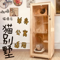 Luxury wooden cat nest Solid wood cat villa transparent door cat cage cat house apartment super three-story cat display cabinet large