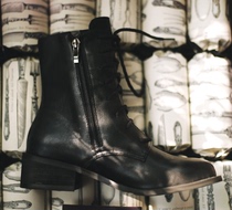 South Koreas official website is milkcocoa10 winter womens Locke Paris cross lace-up low barrel mid-heeled boots