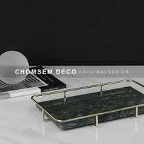 Nordic natural marble metal handle storage plate Model room soft decoration storage plate Home desktop tray