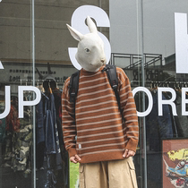 LMTNZD spring and autumn round neck striped sweater men double thread loose versatile fashion handsome pullover sweater