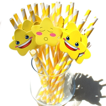 Disposable party home drink fresh cute yellow star 30 pack paper straws