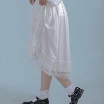 Senteo slim pleat lace large pendulum white lining skirt half body skirt anti-light can hitch a lolita Han Chinese eclectic
