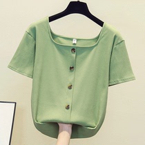 Short sleeve female 2021 summer thin size fat sister T-shirt niche skinny slim coat loose fat belly belly body shirt