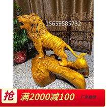 Gloomy wood ebony golden silk lion dragon flower and bird everything goes well office ornaments characters animal handicrafts root carvings