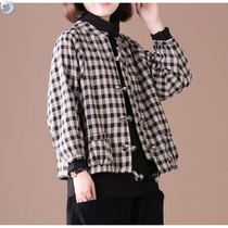 Add velvet autumn dress Korean version of loose size slim foreign style plaid this coat Joker women's short women's 201