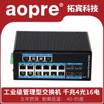 aopre Industrial managed ring network switch Full gigabit 4 optical 16 grid management switch Self-healing ring network multi-link protection Dual power redundant SFP fiber slot