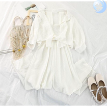  Summer 2020 new trendy age-reducing two-piece suit womens fat mm large size strap jumpsuit dress