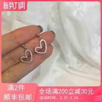 Full Drilling Peach Heart-shaped Earrings Through Body 925 Pure Silver Short gold minimalist Temperament Earrings Woman 2021 New Tide