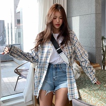  Hypnotic Korea 19 spring new style~Cute pocket decoration~wild casual plaid shirt
