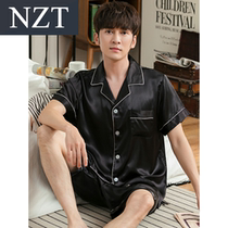 Ice silk pajamas mens summer short-sleeved shorts Thin silk half-sleeved trousers Home clothes Youth large size set