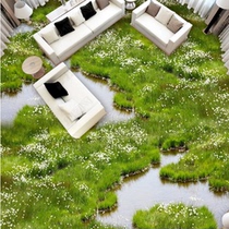 3D three-dimensional floor leather custom-made floor stickers living room bathroom floor decoration floor tiles stickers waterproof grassland