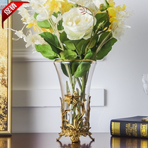 European-style American crystal glass with copper high-end luxury soft home accessories transparent living room vase flower flowers