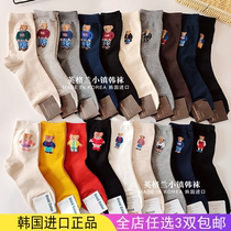 Imported South Korea Dongdaemun men and women couples bear head ins tide stockings cotton long autumn winter cartoon cute black and white