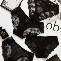 Japanese ice silk underwear women sexy lace black cotton mesh ultra-thin breathable autumn and winter simple triangle trousers