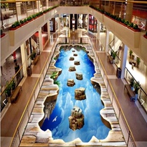 3D three-dimensional floor leather floor decoration mall PVC floor stickers waterproof self-adhesive ground painting stickers thrilling pontoon