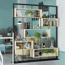 Nordic wrought iron partition solid wood bookshelf floor screen rack modern minimalist living room display rack storage decoration