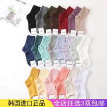 South Korea East Gate tight mouth solid color womens autumn and winter socks ins tide long cotton black and white candy color with small leather shoes