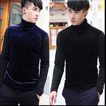 Spring mens wear plus large gold velvet resilience repair slim long-sleeve T-shirt
