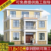 Three-story villa drawings Rural self-built house design drawings Building structure hydropower two-and-a-half-story construction plan effect