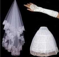 Bride wedding accessories three-piece lace lace veil fingerless gloves skirt brace accessories three-piece set
