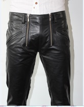 Original design high-end custom mens goatskin double zipper leather pants