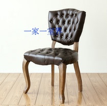 Spot American neoclassical solid wood linen dining chair country buckle dining chair photography single chair oak leather art dining chair