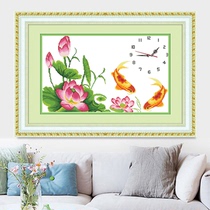 Clock cross-stitch self-embroidered 2021 New with clock thread embroidery living room Lotus carp cotton thread new room