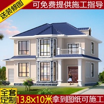 Classic two-story villa with garage design drawings New rural construction housing construction full set of program renderings