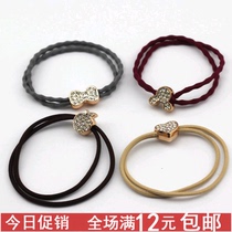 Korean version of jewelry wave double root Hairband rhinestone head ring Apple hair rope bow rope elastic good hair decoration leather band