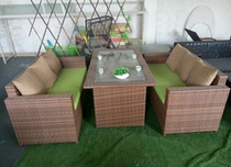 Indoor leisure rattan table and chair combination coffee living room outdoor balcony long Vine Chair coffee table three-piece courtyard hotel
