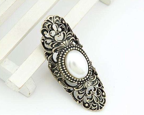 Custom European-style Korean version of the female ring custom exaggerated retro flower alloy color long bendable index finger ring ring female