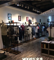 Retro solid wood iron clothing display rack clothing store shelf front side hanging belt plate Wall water pipe clothing rack