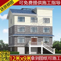 Five-story villa with garage drawing Rural self-built house design drawing Building structure Four-and-a-half-story plan drawing effect