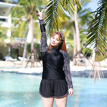 Large size swimsuit female split student fat mm200 pounds thin belly wetsuit Hot spring flat angle long-sleeved swimsuit