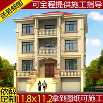 Four-story European-style villa with basement drawings Rural self-built house design building overhead construction plan renderings