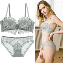 New European and American steel-free steel ring bra suit Sexy lace adjustment type gathering side closeted female lingerie bra autumn and winter