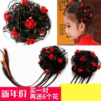 Little girl's new favorite children's wig with braid girl's meatball head performance headdress bud cute costume photography