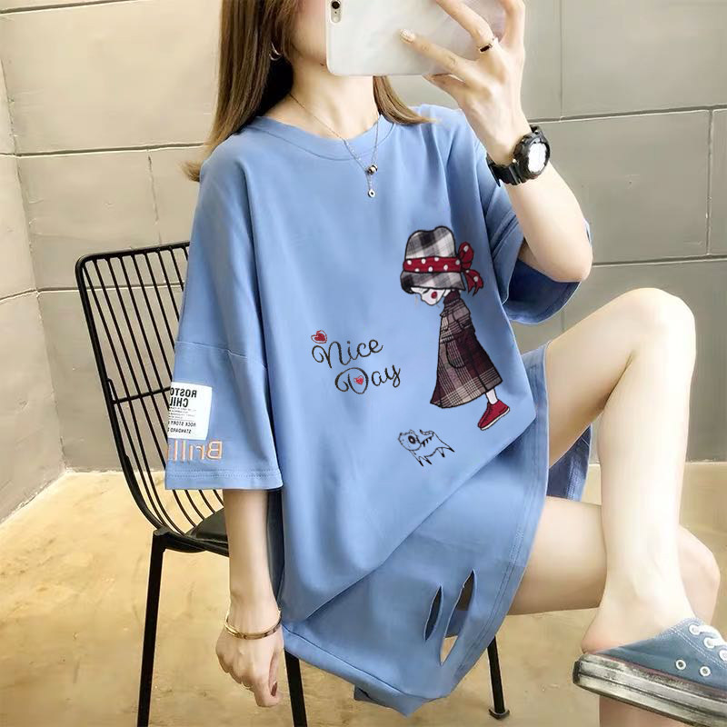 Pregnancy Woman Dress Summer Dress New Korean Version Large Size Size Fat Mm Short Sleeve T-shirt Lady Blouse Loose Medium Long Version Cover Pregnancy