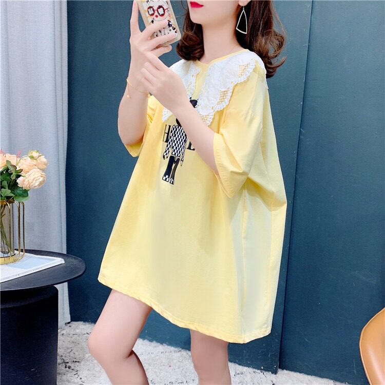 Summer dress large size 200 catty baby sister short sleeve t-shirt female blouse cute gestational woman fashion boomer shades down