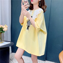 Summer dress big code 200 catty baby sister short sleeve t-shirt woman blouse with cute gestation and fashion boomer shades down