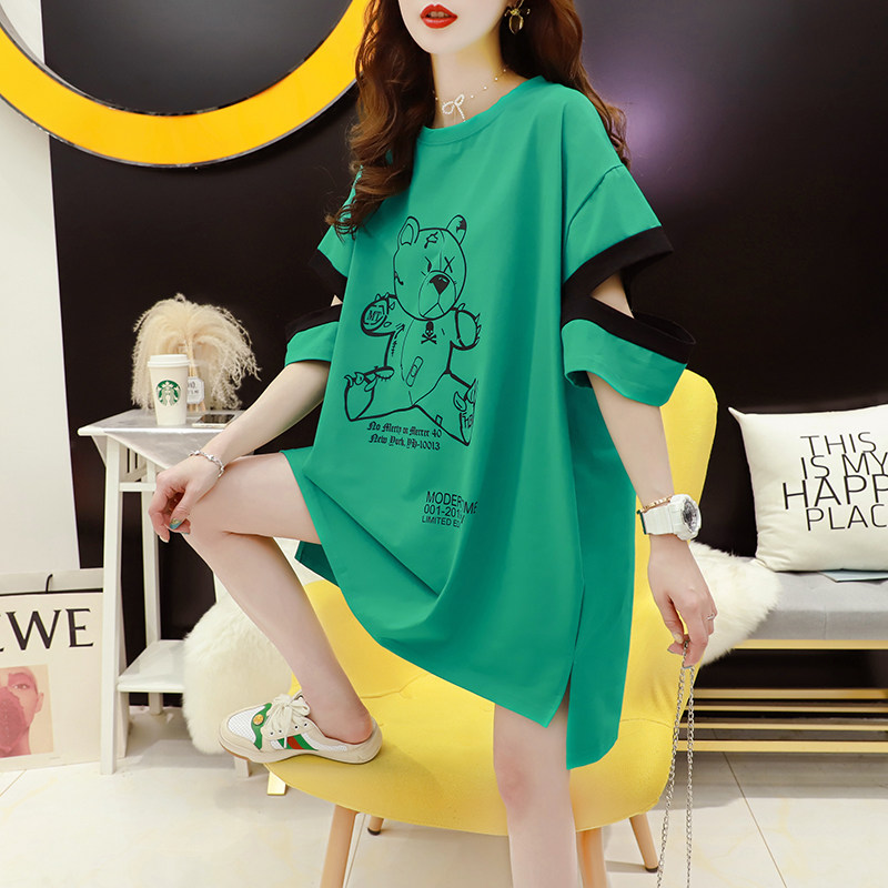 Summer clothing new Korean version large size fat mm short-sleeved t-shirt women's top loose fashion small fresh pregnant women's clothing tide mom