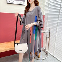 Summer Large size 200 catty Sister mm Pregnancy Woman Dress In Dress Dress Medium Long short sleeve T-shirt Female Blouse Loose Tide