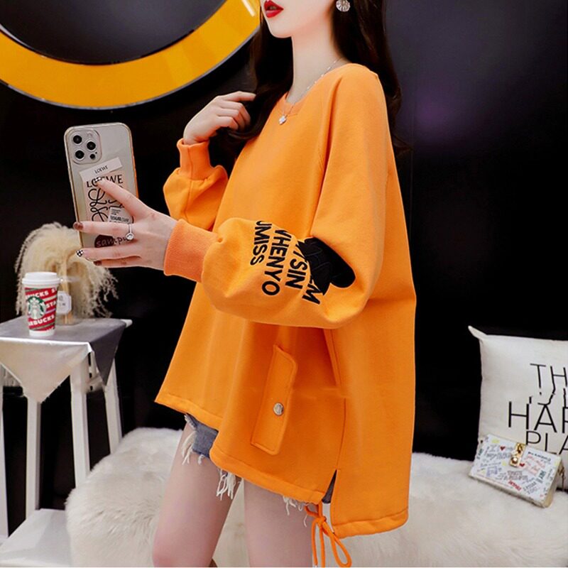 2022 Spring loaded with large size 200 catty sister mm long sleeve thick cotton T female blouse with loose gestation with temperamental cover