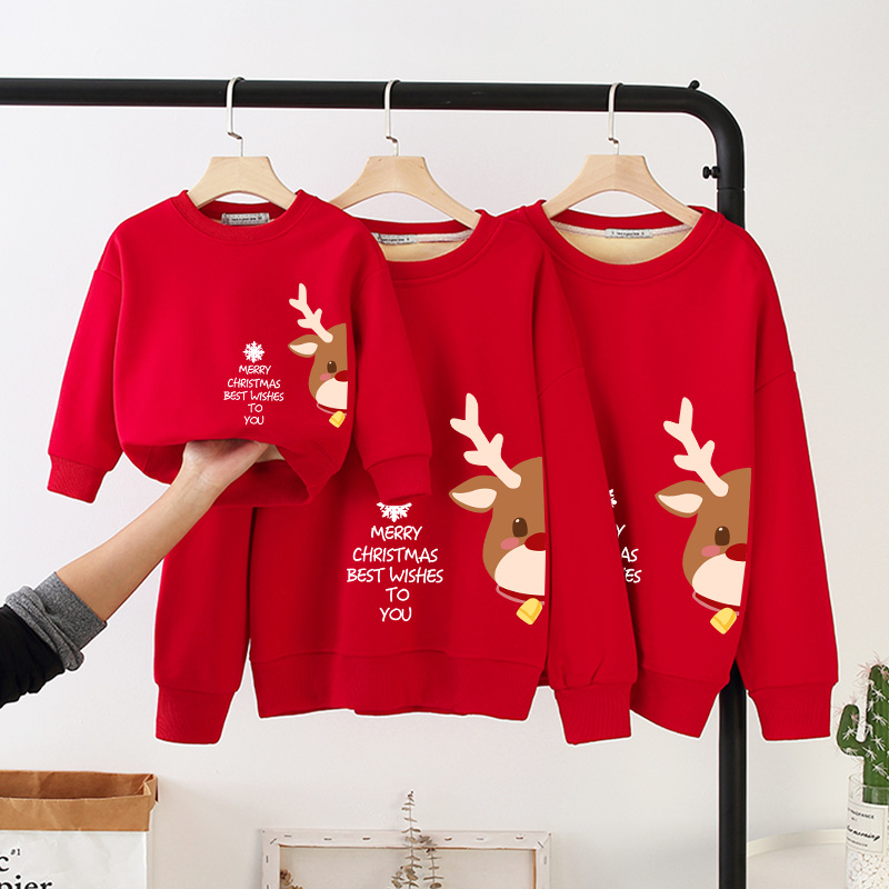 New Year special parent-child decoration autumn and winter decoration of a family of three or four 2021 new winter style plus plus thick mother and child sweatshirt