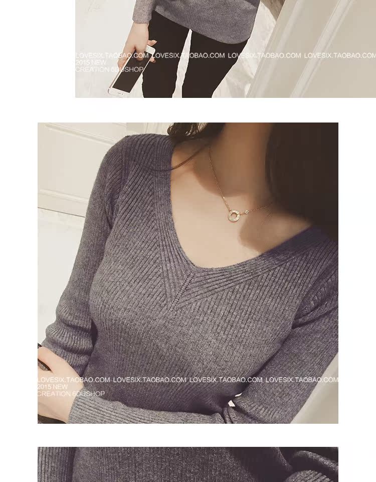 Áo cotton mùa xuân 2018 phiên bản mới của Hàn Quốc của áo len cổ chữ V dài tay đa năng màu trơn Áo len nữ mỏng áo len thun nữ