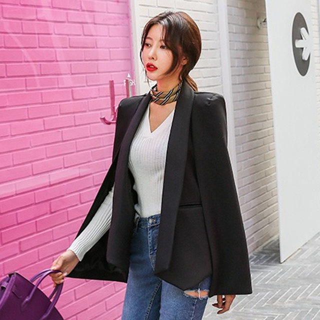 2022 autumn and winter Korean version new product European and American splicing mid-length slim-fitting shawl-style cape suit jacket women's OL style