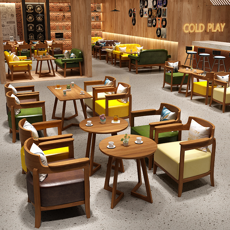 Retro Cafe Coffee Milk Tea Shop Leisure Area Negotiation Room Table and Chair Combination Library Reading Room Sofa Table and Chair