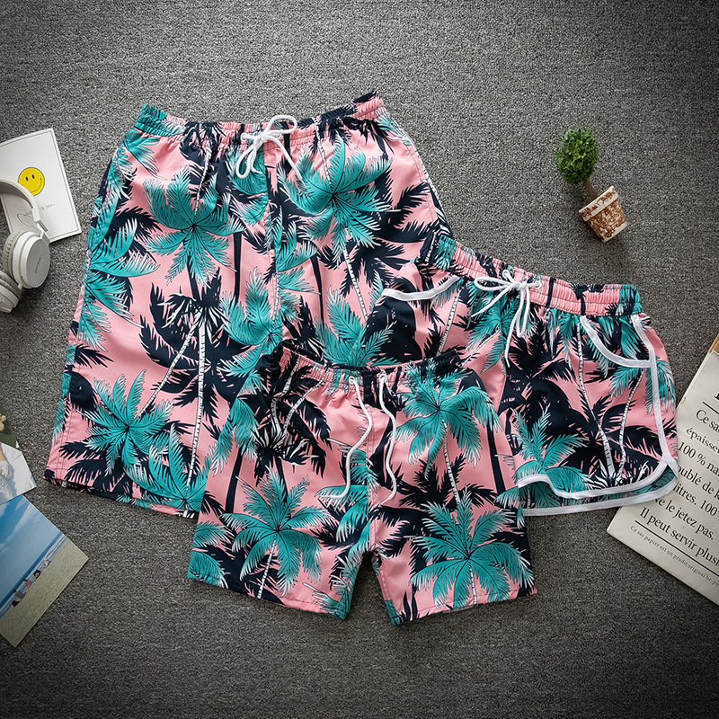 Parent-Child Beach Shorts, Men's Quick-Drying Shorts, Mother-Daughter, Father-Son Matching Outfits, Seaside Vacation Five-Point Swim Trunks, Loose Fit for a Family of Three