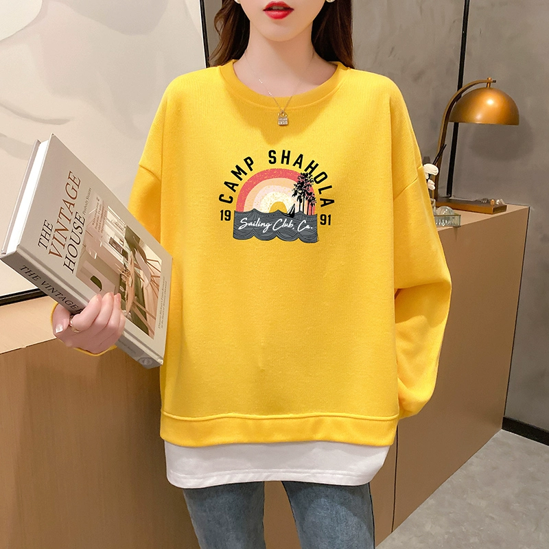 Áo len giả hai mảnh nữ triều trong mùa xuân và mùa thu mỏng lỏng lẻo Học sinh Hàn Quốc áo pull cổ tròn phong cách Hồng Kông sang trọng hàng đầu - Thể thao lông cừu / jumper