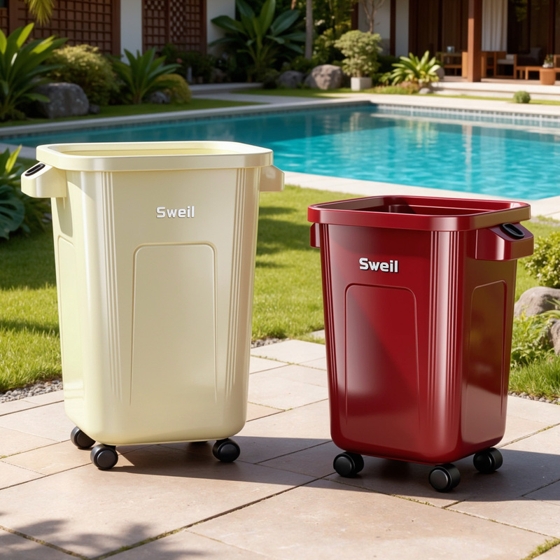 Japanese Outdoor Trash Can for Villa Courtyard Garden Yard, Special for Outdoor Use, Extra Large Capacity, with Wheels, Movable, Tall Model